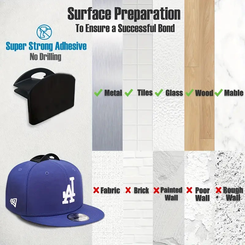 2PK Cap Holder, Self-Adhesive Hat Hooks, Hat Hangers For Boys Room Decor, Wall Hooks For Hats